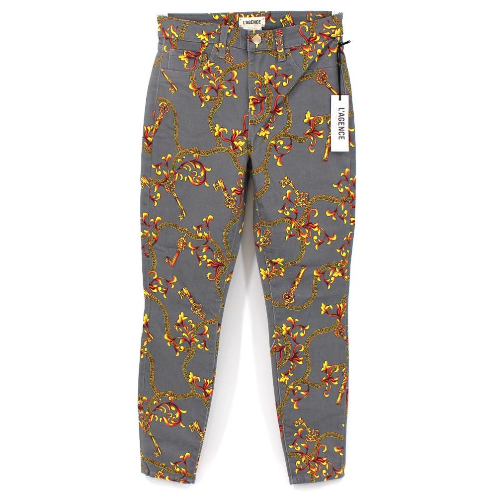 L'agence Margot High Rise Skinny Cropped Grey Pearl Vecchio Jeans 25 Gold NEW